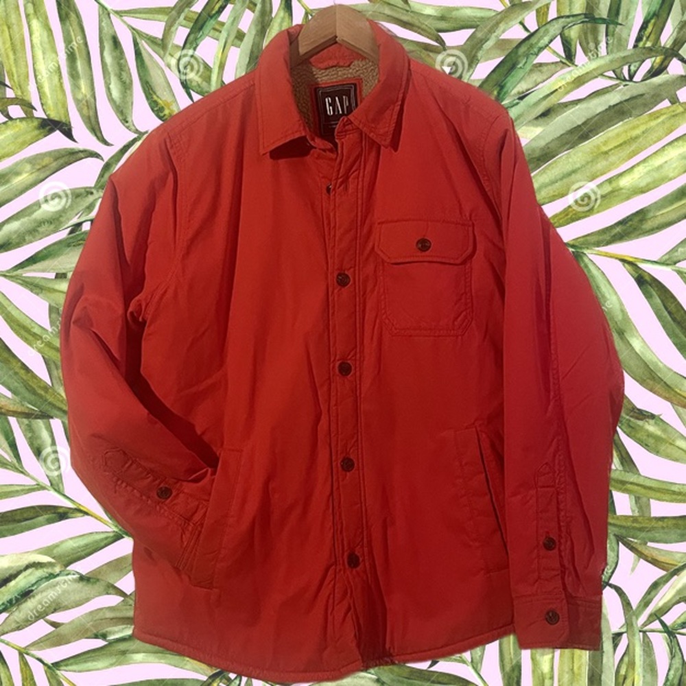 Men’s bright red shacket with sherpa lining